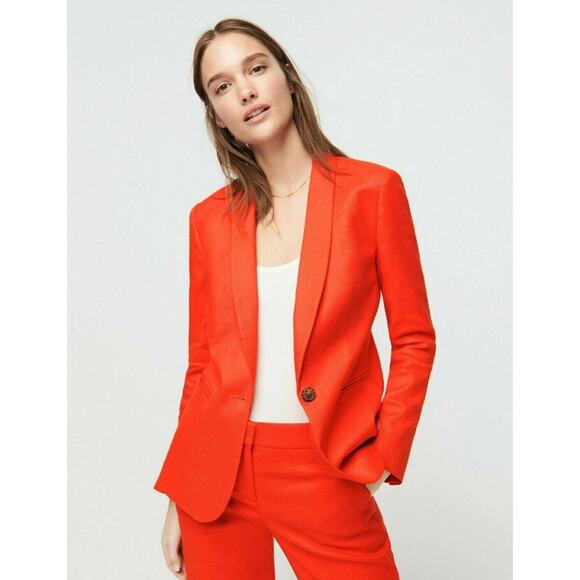 J.CREW Parke Blazer in Linen Blend Brilliant Sunset Orange Red Womens Size 0 - Picture 1 of 14